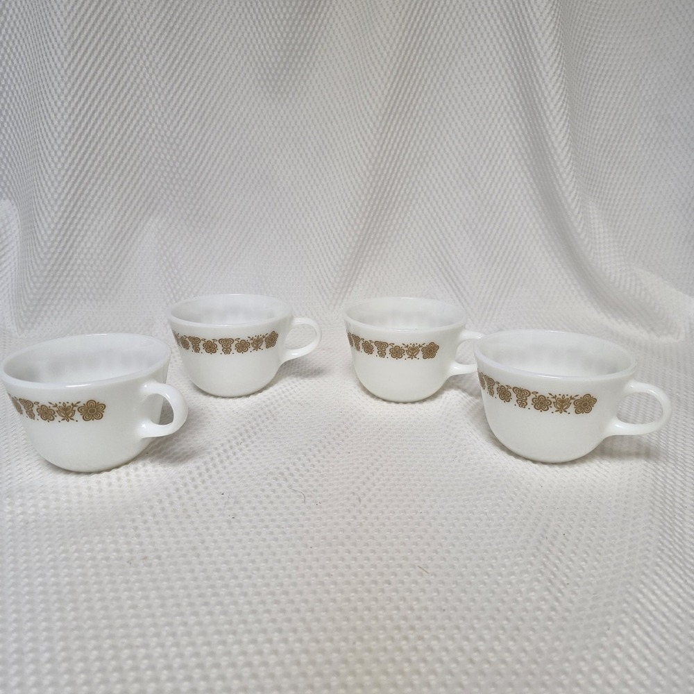 (Set of 4) Vintage Corelle Butterfly Gold Coffee Tea Cups C Handle Closed - Picture 1 of 8